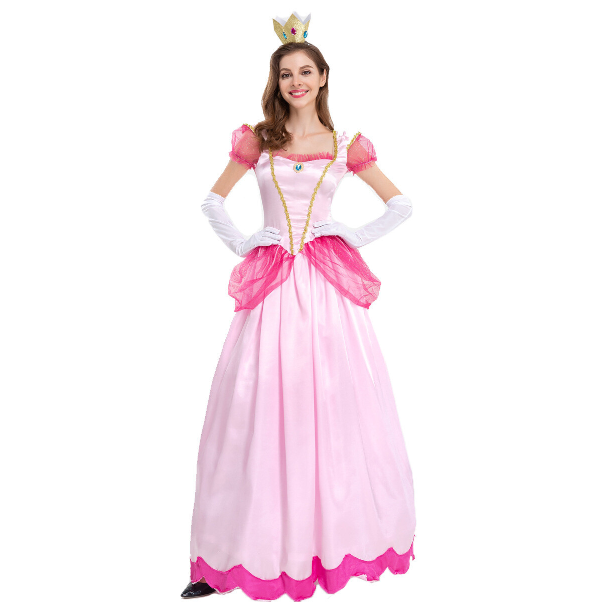Womens Cute Pink Mario Princess Peach Halloween Costume Cosplay Dress Size S-XL
