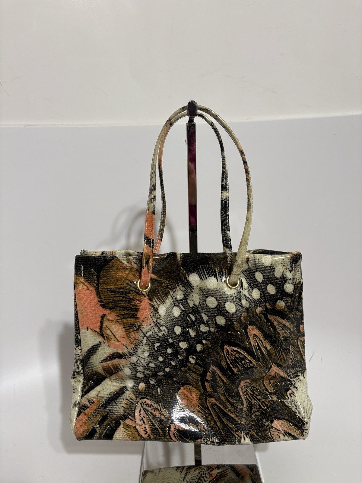 Vtg Roberto Cavalli Feather Print Plastic Tote Bag