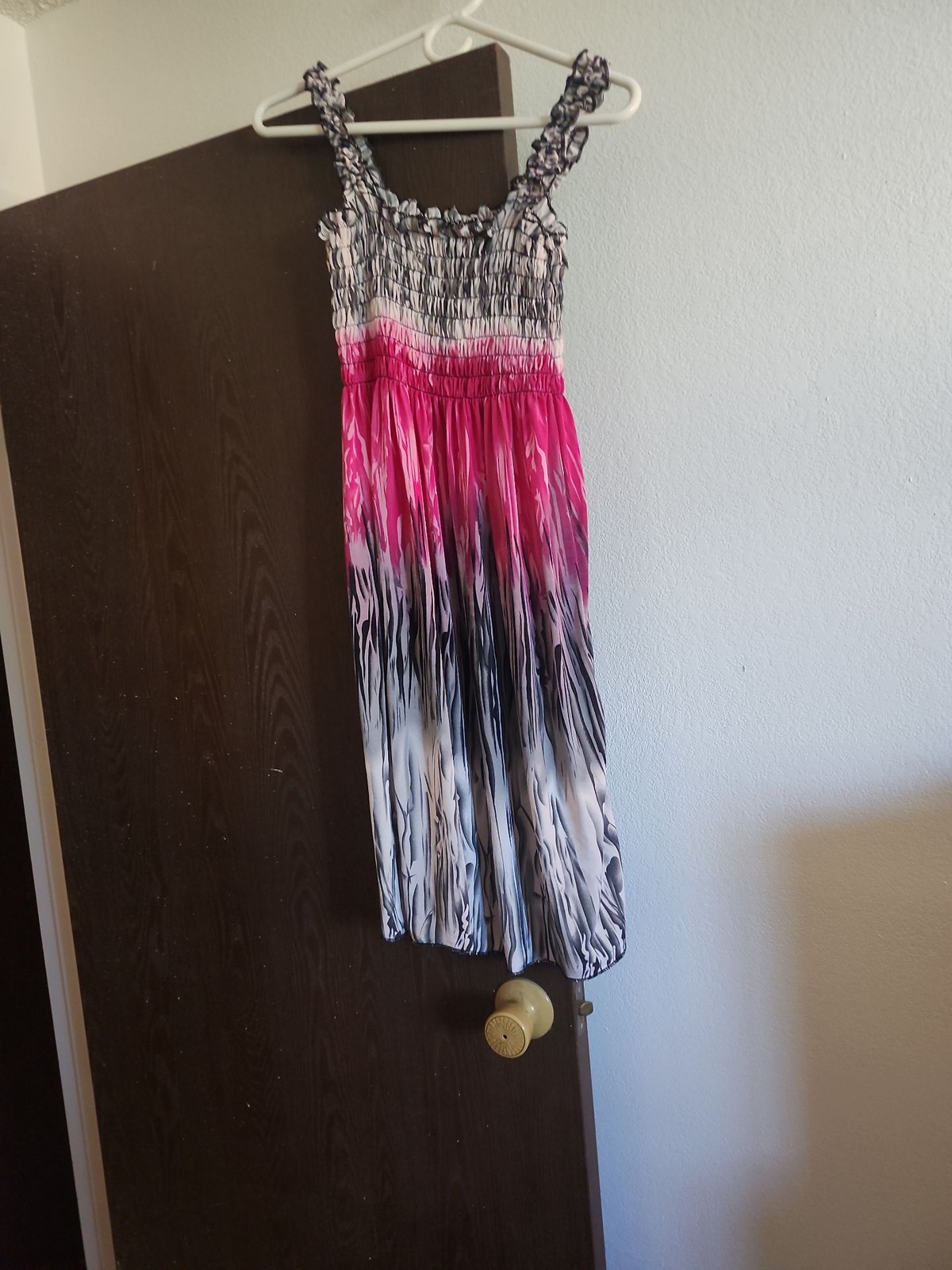 Vintage 2000s Ombre Smocked Bodice Maxi Dress in Pink and Charcoal