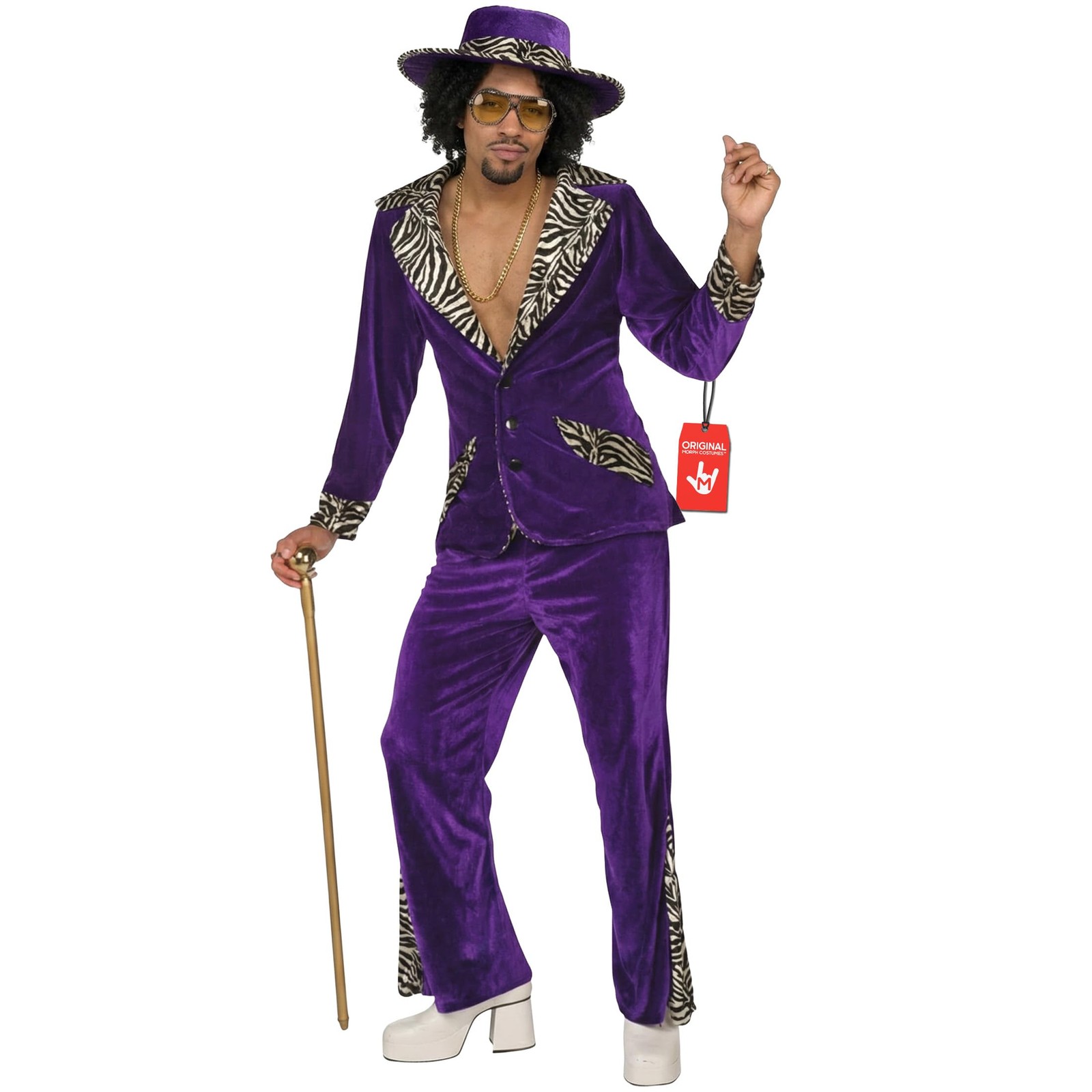 Men`s Purple Pimp Daddy Costume + Hat 1970s Big Daddy Velvet Suit Halloween