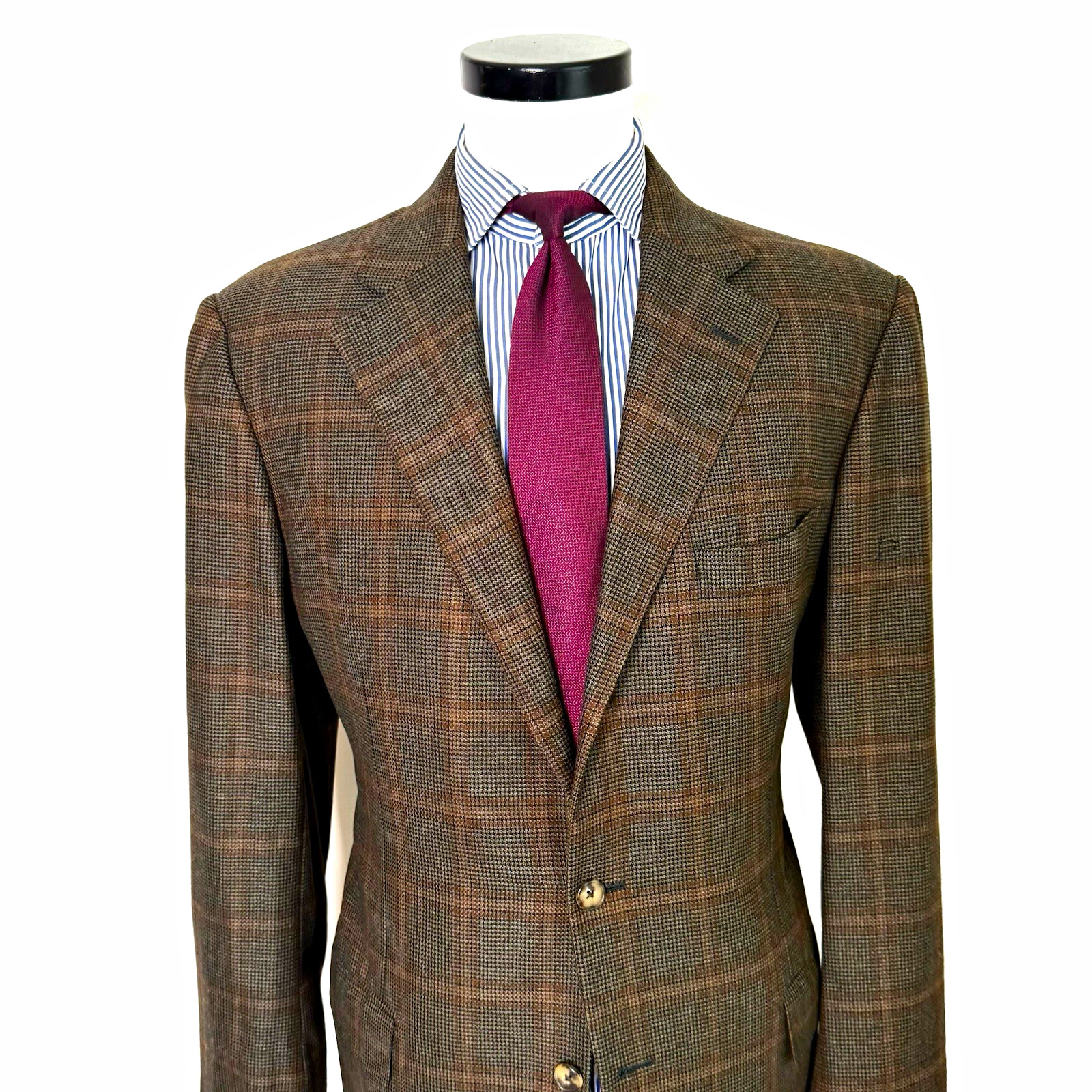 Ermenegildo Zegna Couture Brown Plaid Wool Twill Blazer | 42