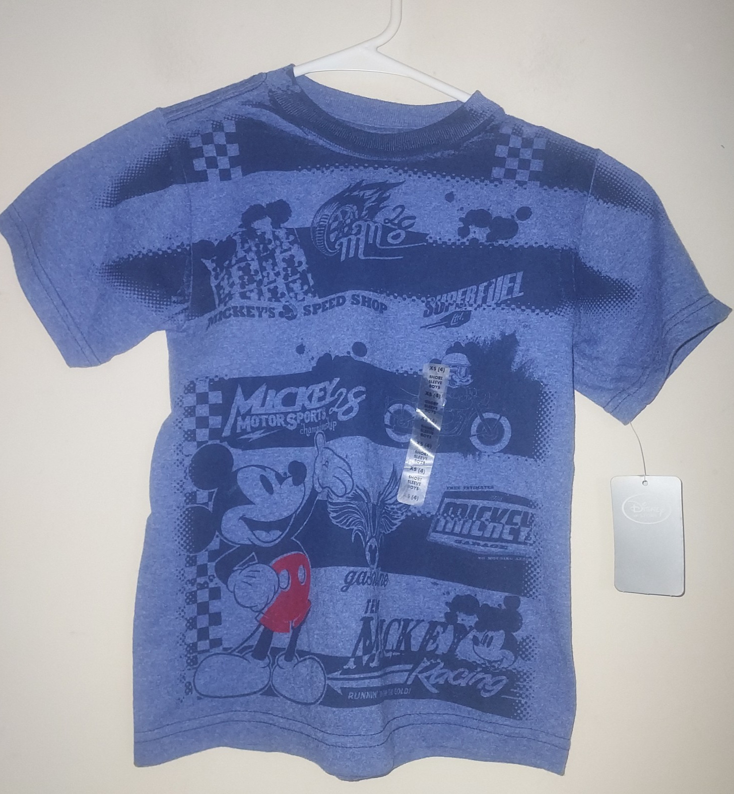 Disney Boys Mickey Mouse T-Shirt XS (4) Youth Short Sleeve Racing Team Blue