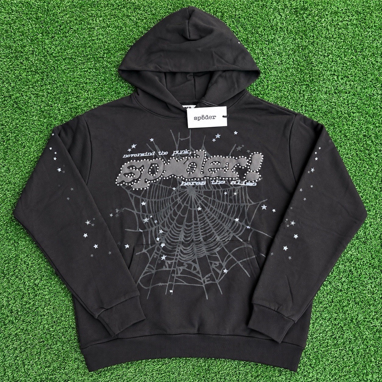 *BRAND NEW* Sp5der Rhinestone Punk V2 “Black”  Hoodie - Ready To Ship🚚💨 Size S