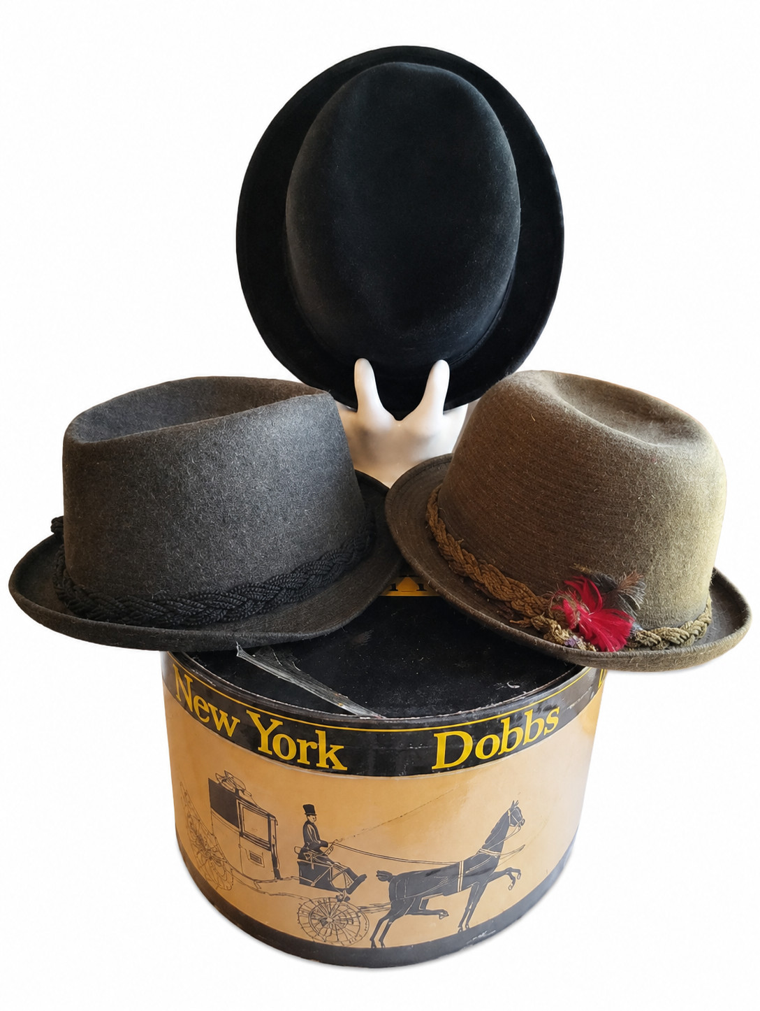 Vintage Dobbs Fifth Avenue  Alpin Tyrolean Hats Lot 3 Size 7 5/8 Roos Atkins Box