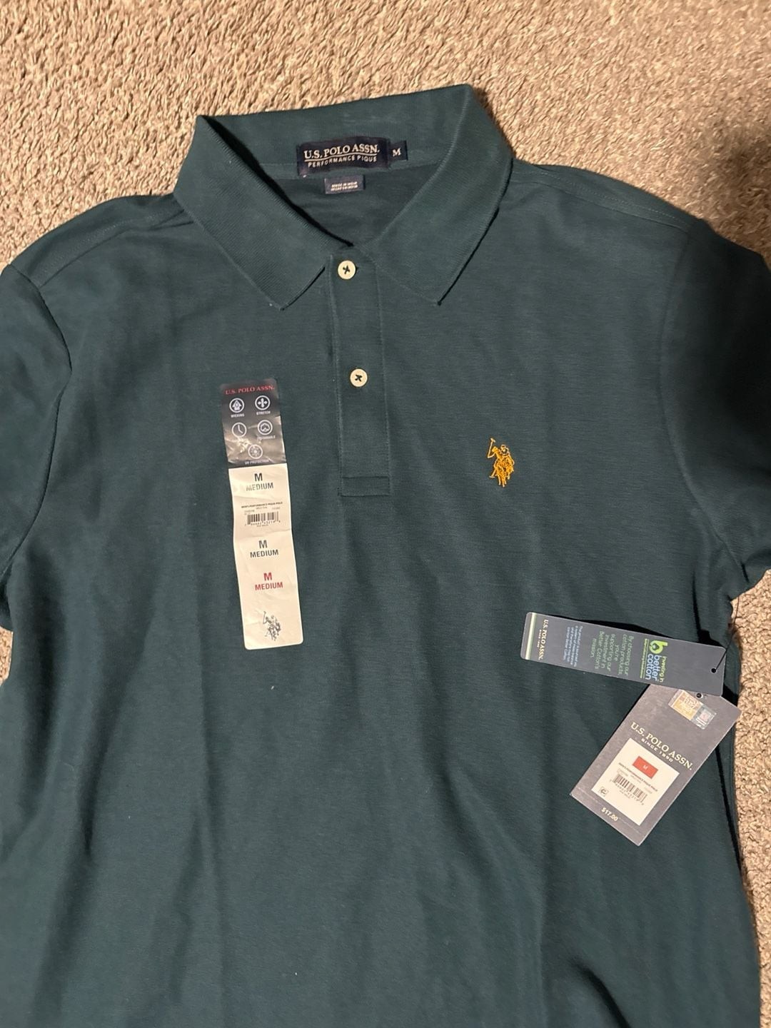 U.S. Polo Assn. Men\'s Medium Performance Pique Polo Shirt in Dark Green