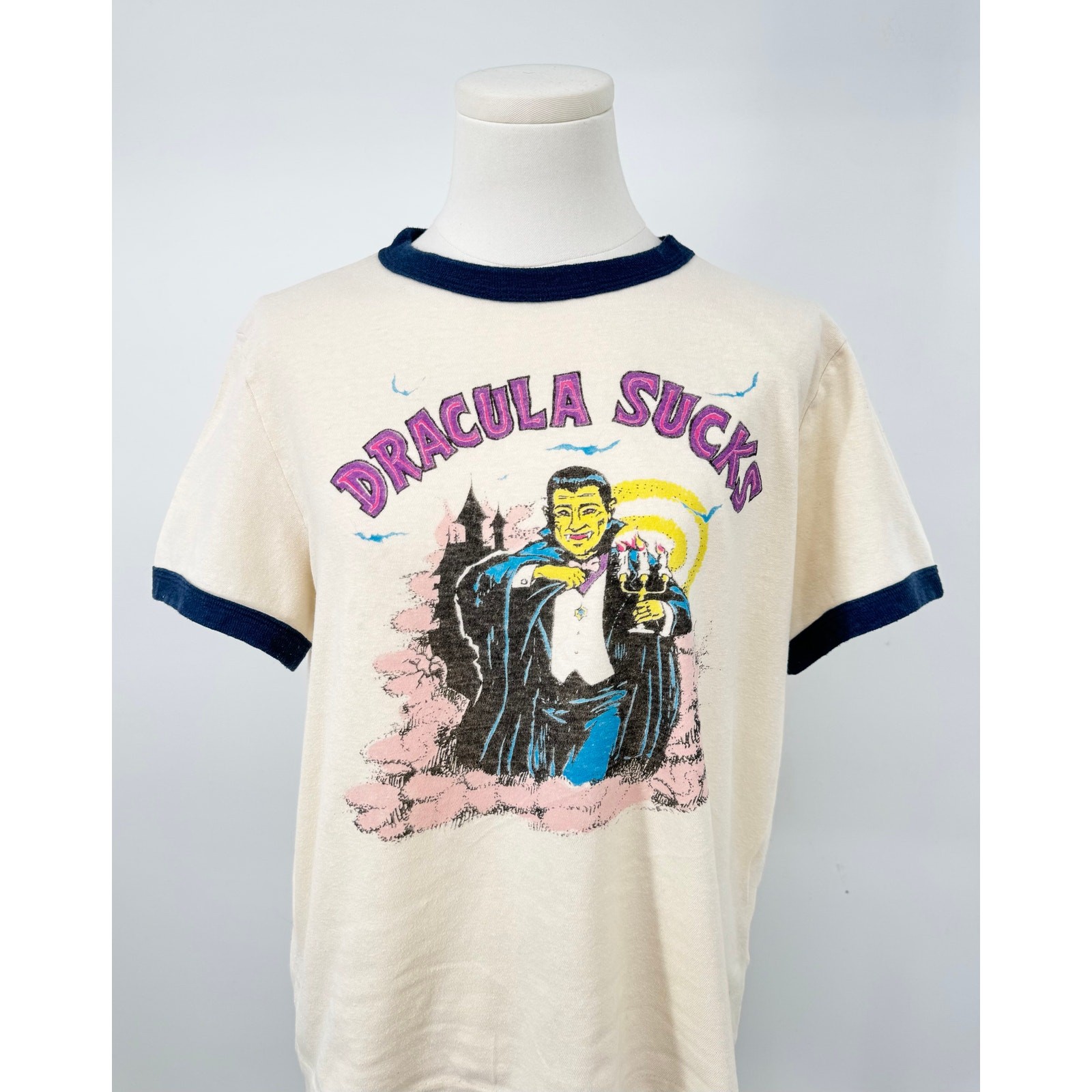 RE/DONE Vintage Graphic T-shirt Dracula Sucks Tee Ivory Hanes White Top M