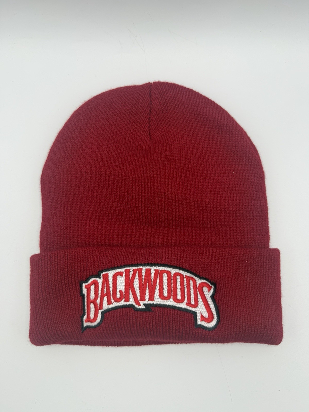Backwoods Tobacco Burgundy Cuffed Knit Beanie Embroidered Logo OSFM