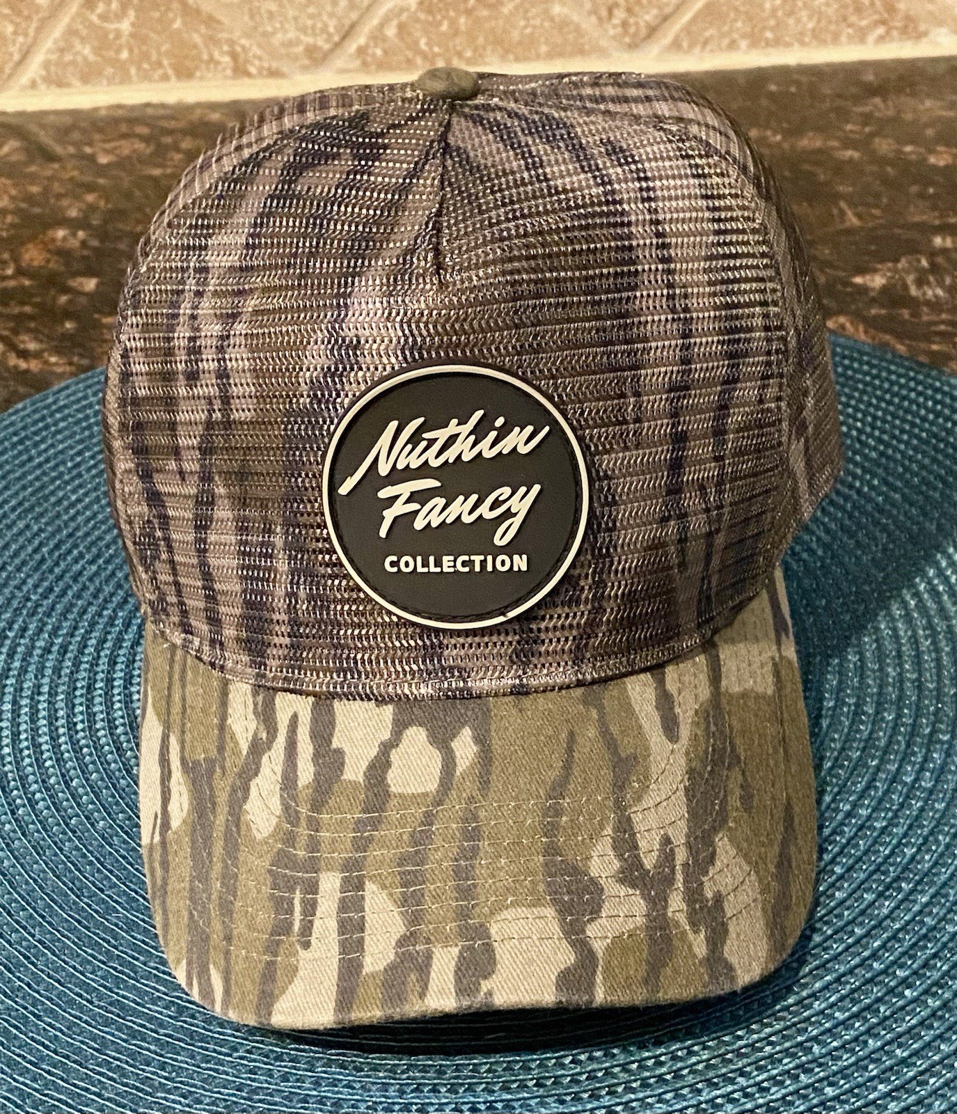 Nuthin Fancy Collection Hat Cap Snapback Full Camo Mesh White Script Rubber Logo