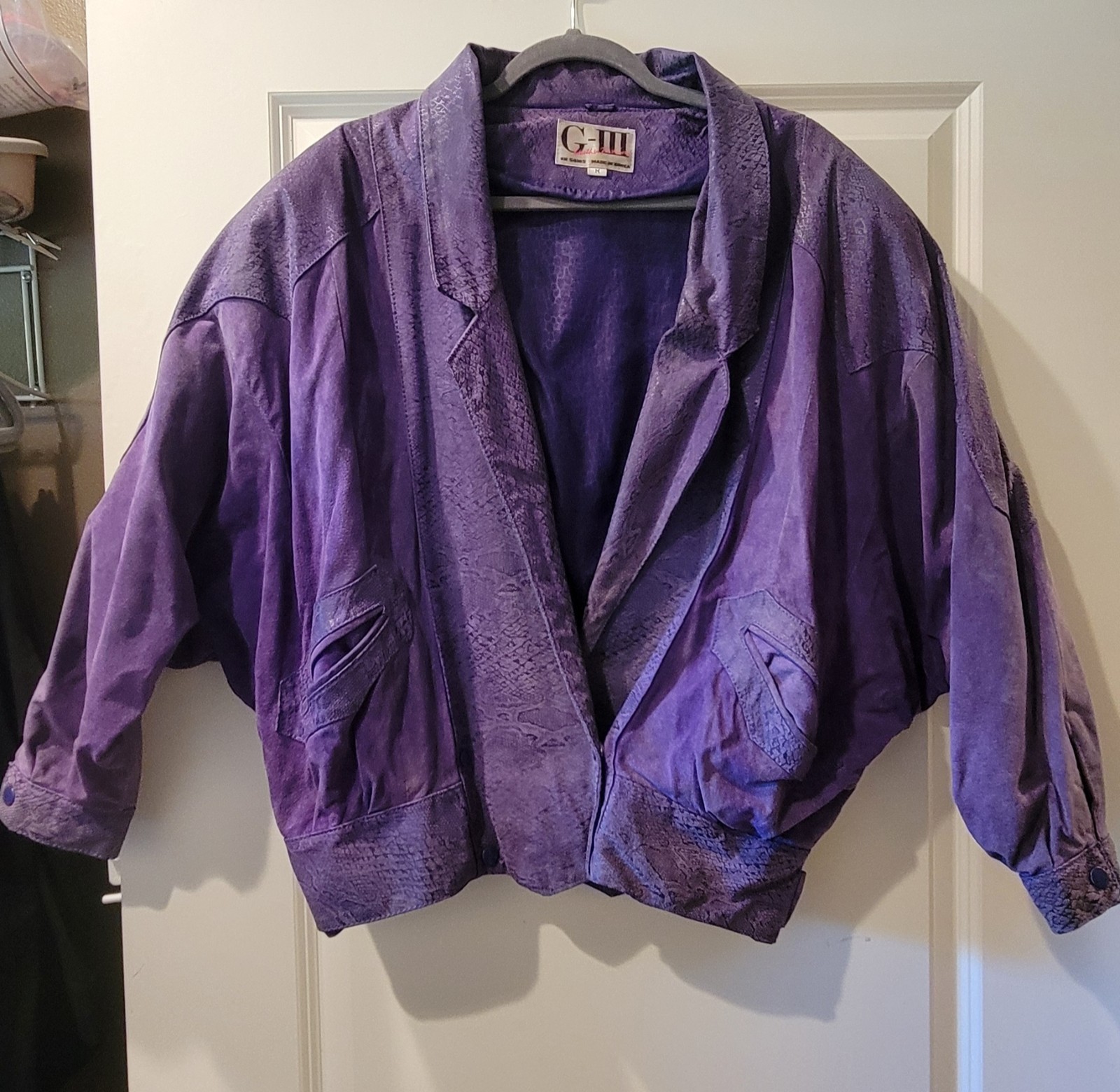 Vintage 1989 GLOBAL Identity G-III Purple Leather Suede Jacket Ladies MED /Large