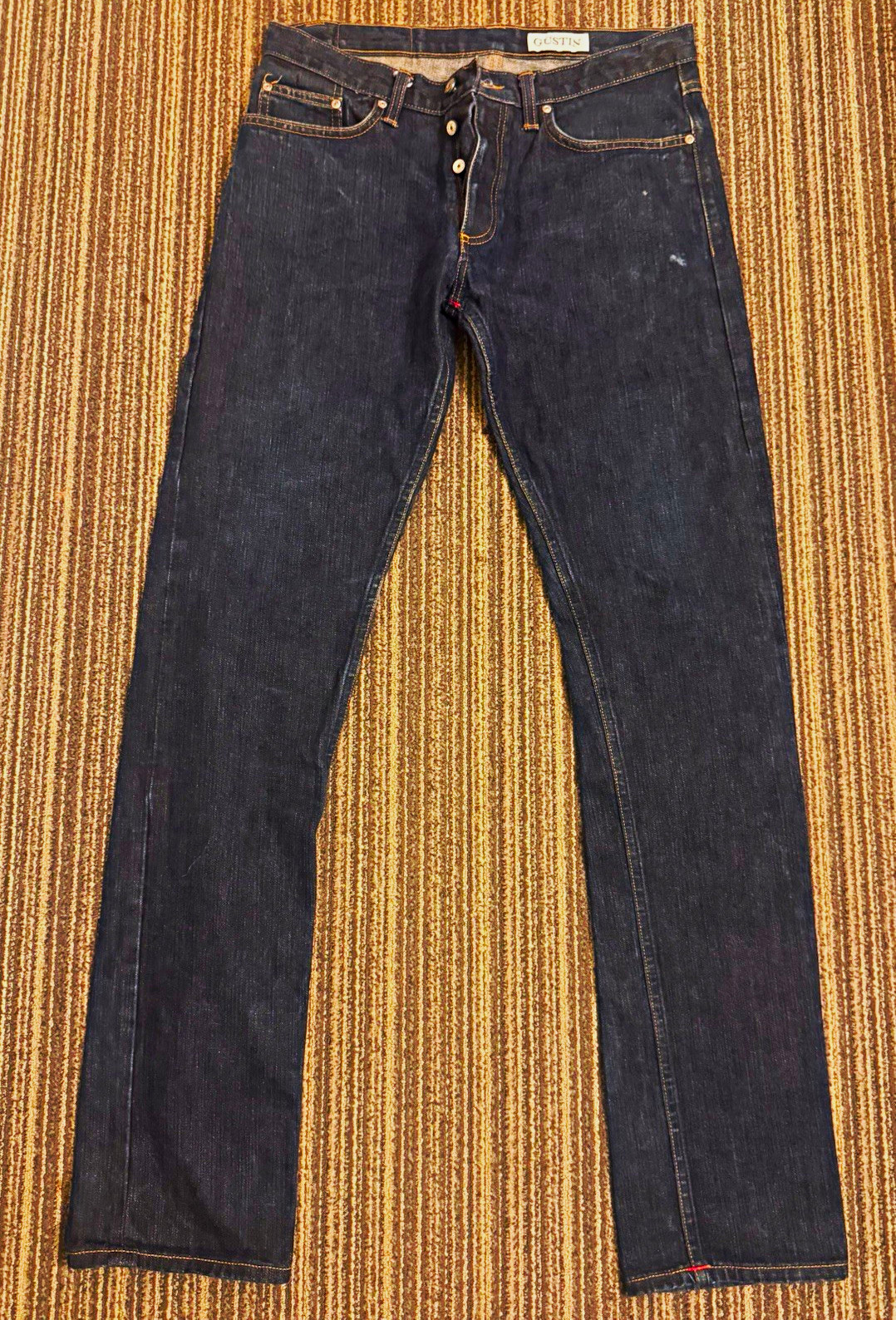 Gustin California Men’s 32 Slim Raw Blue Denim Jeans Cotton Button Fly Selvedge