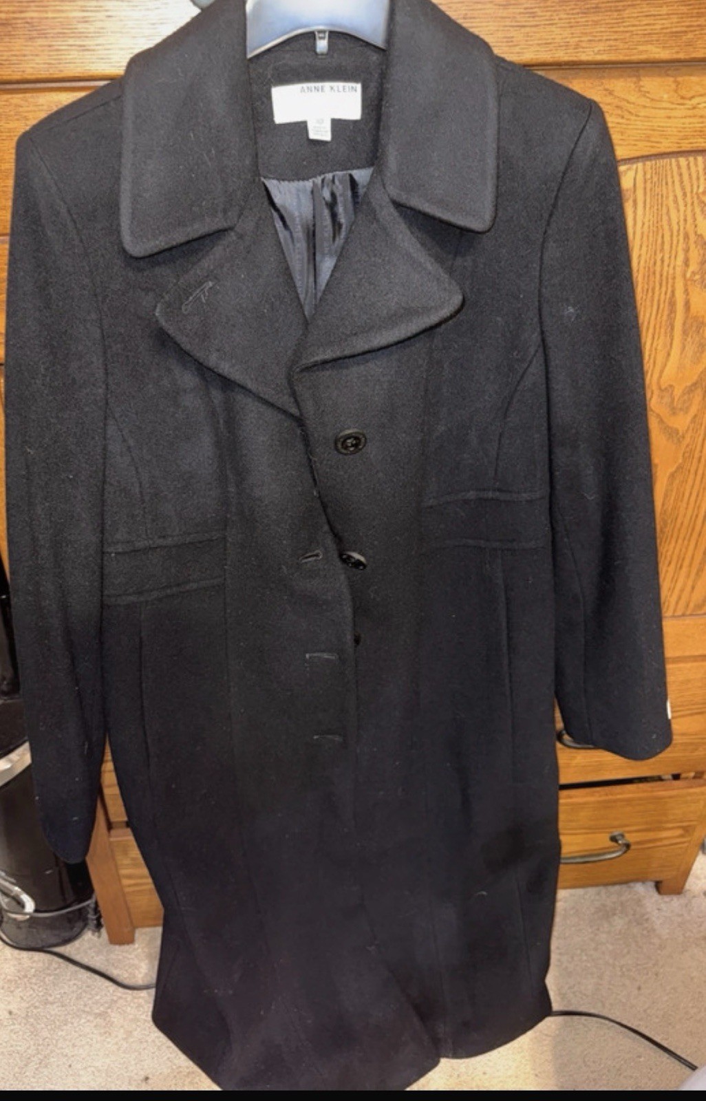 Ann Klein Dress Coat Trench Coat Size 10  Wool Cashmere Blend Black