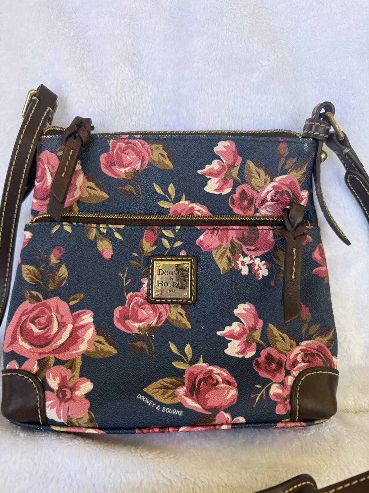 Authentic Dooney & Bourke Cabbage Rose Crossbody Bag - Navy & Pink Floral