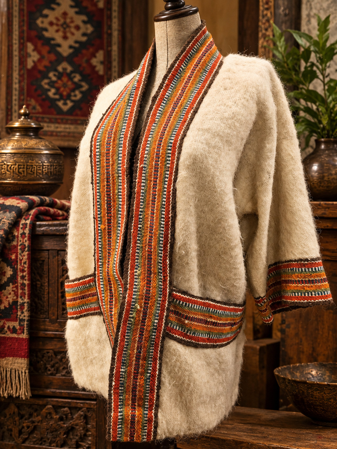 Vintage 1960s–1970s Himalayan Wool Coat – Tibetan / Nepalese Style – Mil