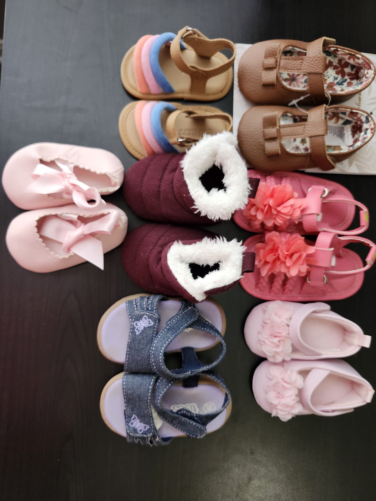 Lot of 7 Infant Girl Shoes Size1 OR  0-6 Months  Good Shape