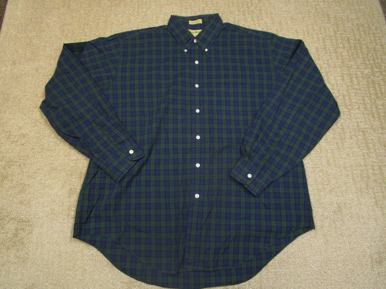 Vintage LL Bean Shirt Men XL Blue Black Watch Plaid Long Sleeve Button Up 90s