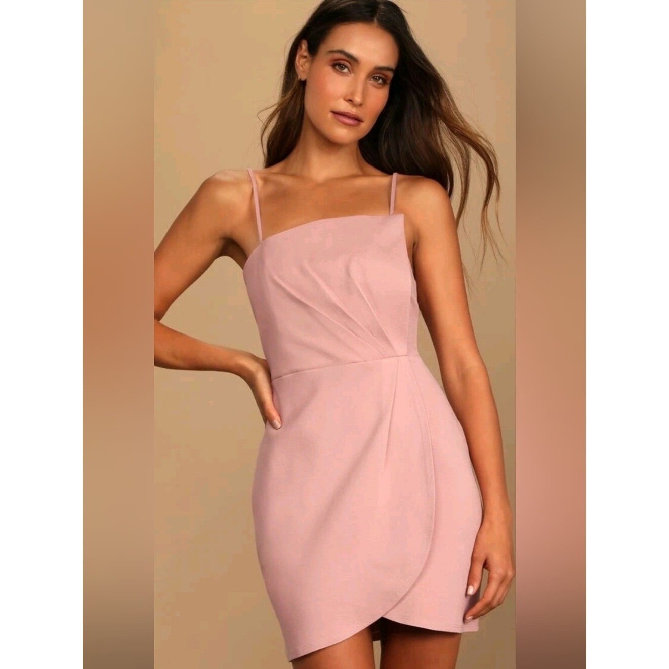 Lulus Drinks On Me Mauve Pink Sleeveless Pleated Bodycon Dress Large NWT