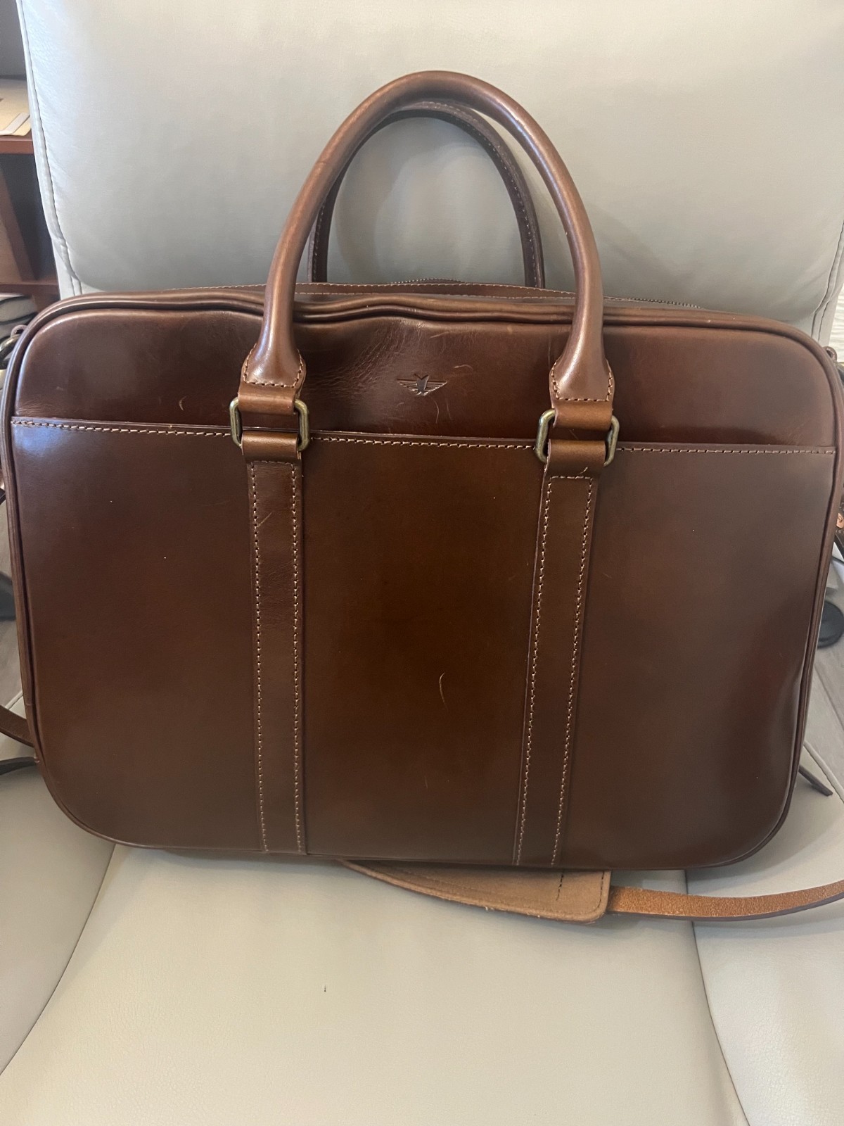 Satchel & Page, Executive Brown Leather Bag with Suede Lining | 16x12 inches