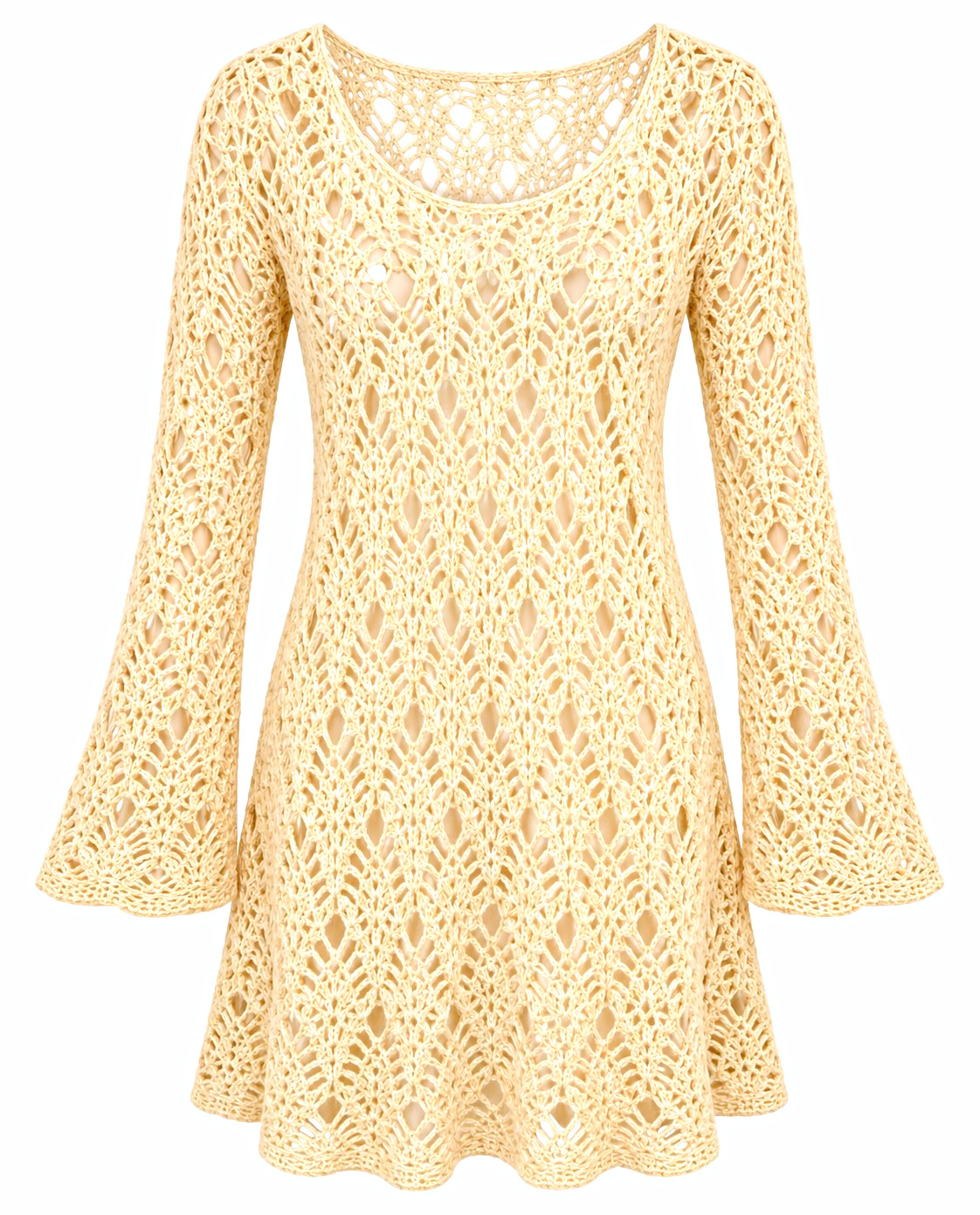 Flying Tomato Womens M Ivory Crochet Open Knit Bell Sleeve Dress Tunic NWT Boho