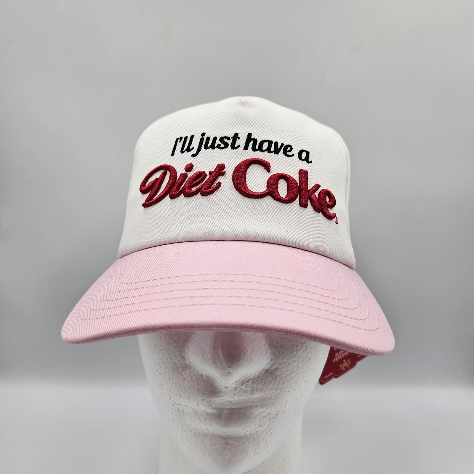 I\'ll Just Have A Diet Coke American Needle Strapback Hat One Size Pink White
