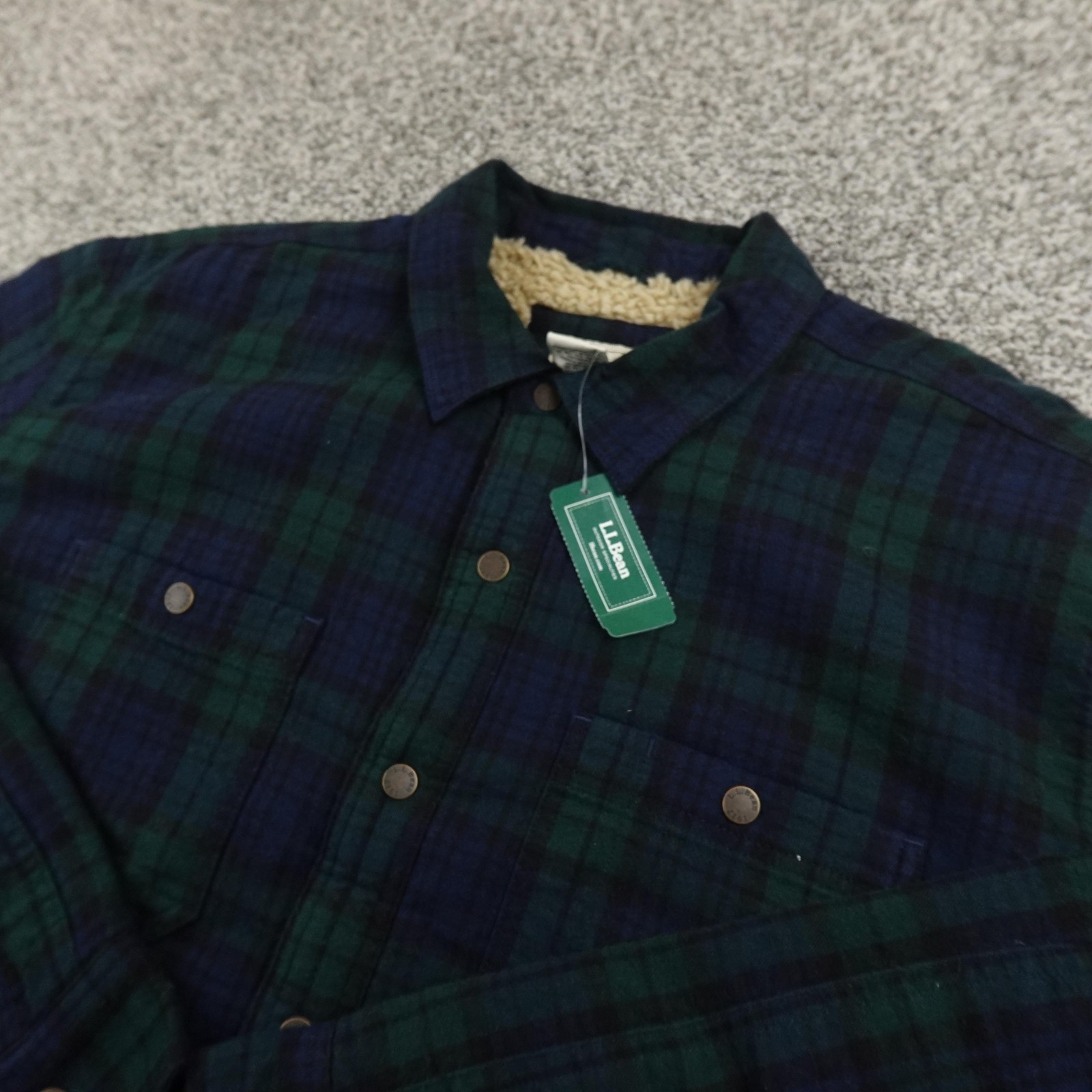 NEW LL Bean Jacket Mens XL Sherpa Lined Scotch Plaid Flannel Shirt Shacket Hike