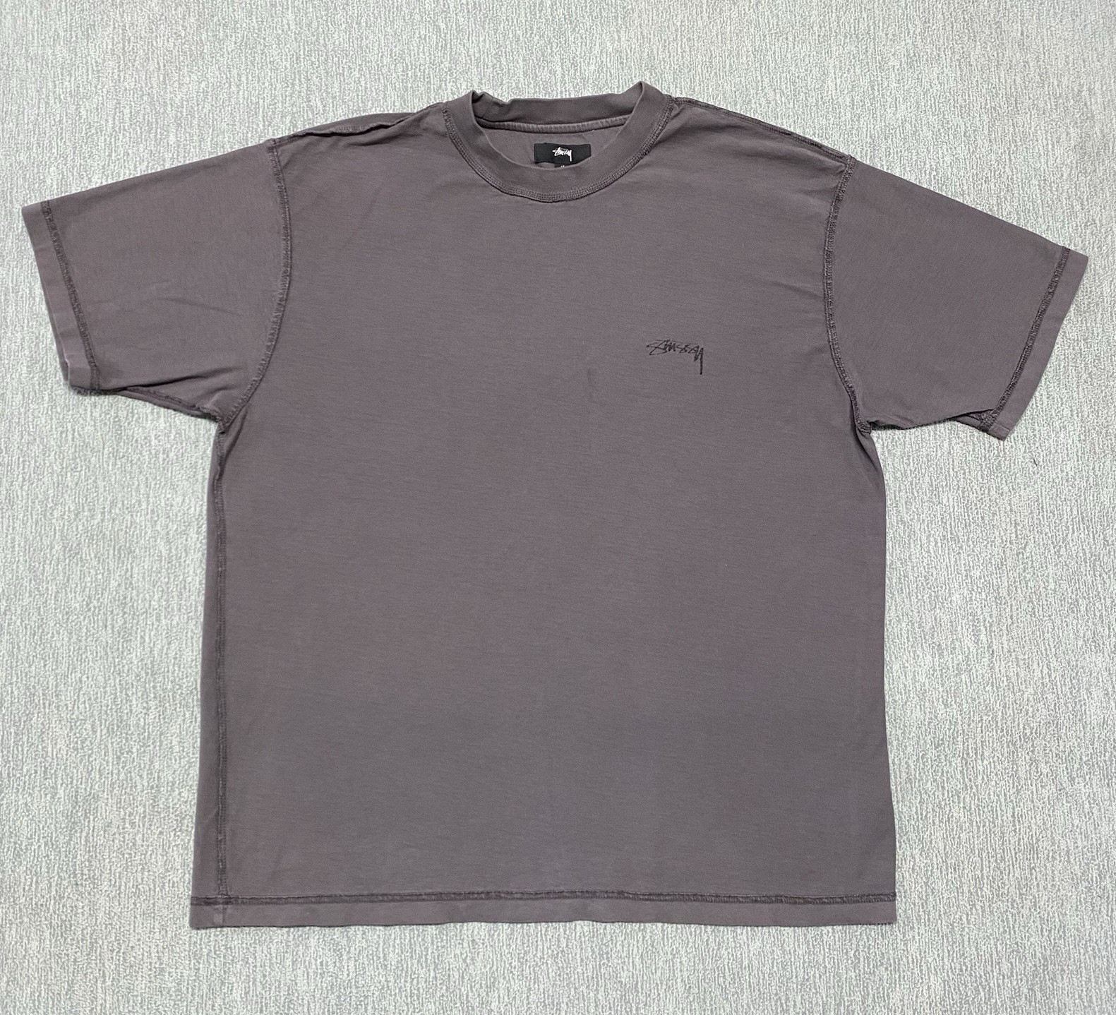 Stussy Shirt Mens Medium Gray Lazy Tee Reverse Print Inside Out Seams JAPAN