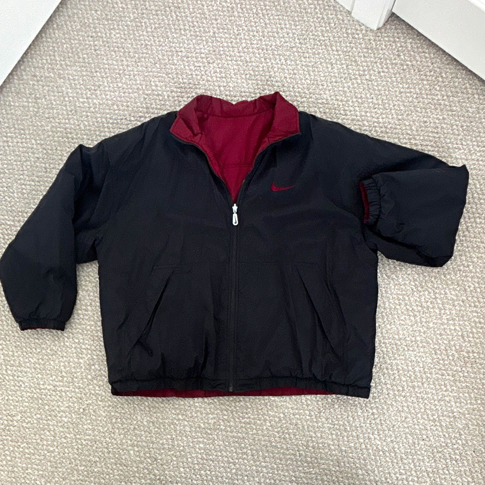 Nike Reversible Puffer Jacket Full Zip Black/Red Stand-Up Collar Men\'s XL