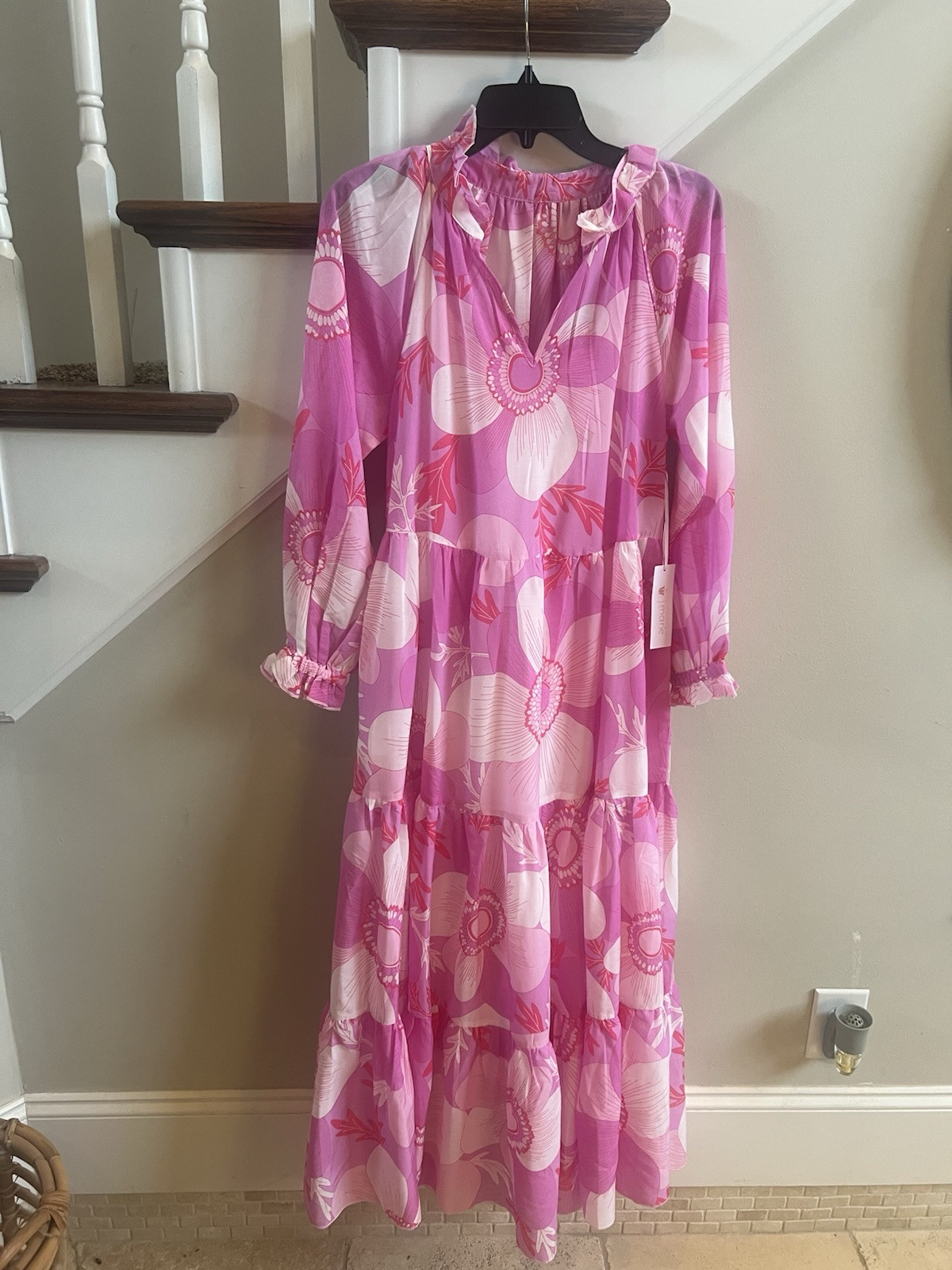 NWT J Marie Pink Floral Long  Sleeve Dress Sz XS Runs Large