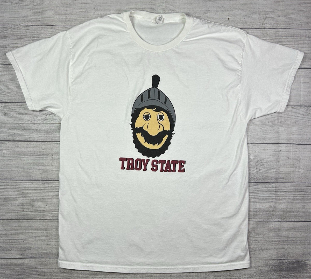 Vintage Troy State University Trojans T Shirt Size XL White Mascot T Roy