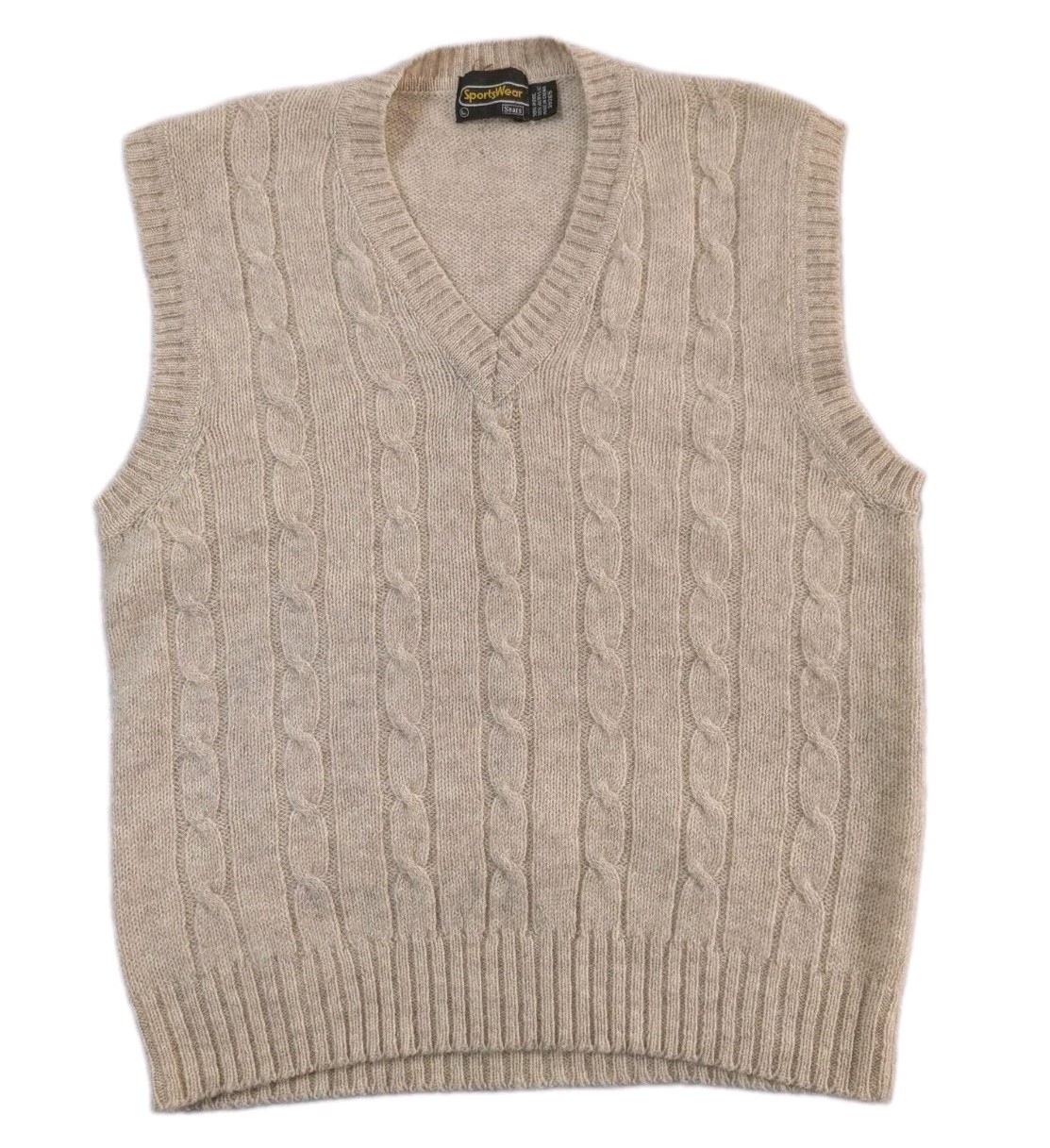 Vtg 80\'s Sears Sportswesr Wool Blend Mens Sweater Vest Sz Lg V-Neck Cable Knit