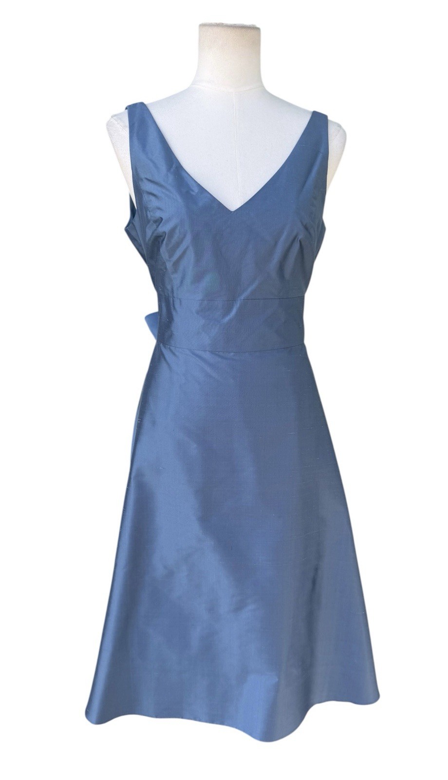 NWT Ann Taylor Silk Dupioni Dress Blue V Neck Tie Waist Formal Cocktail