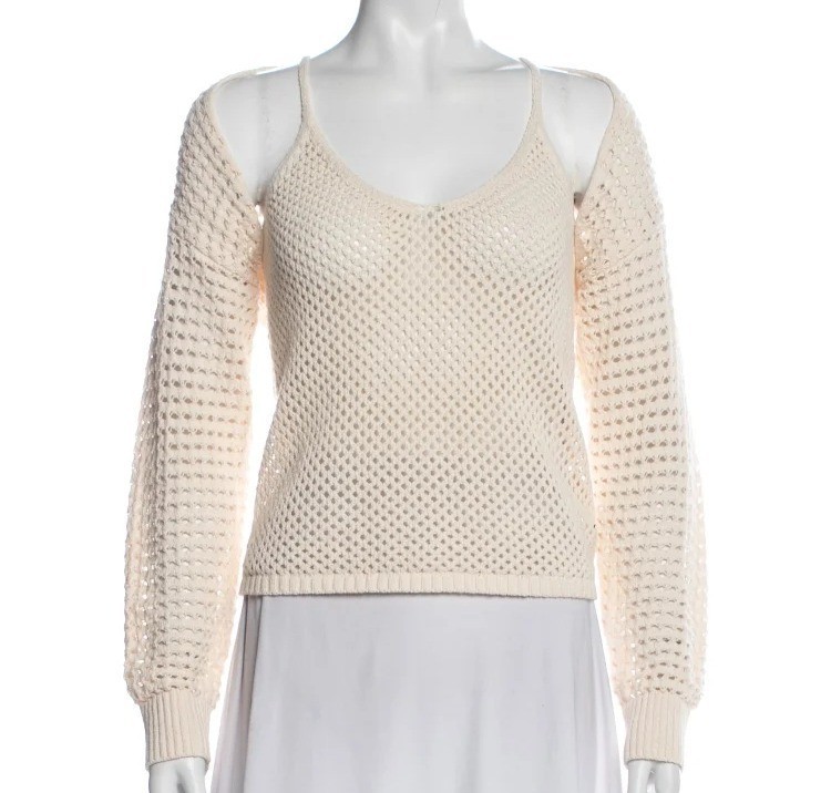 LAgence Open Knit Ivory Sweater 60% Cotton 40% Polyester L/S Size L (P1093)