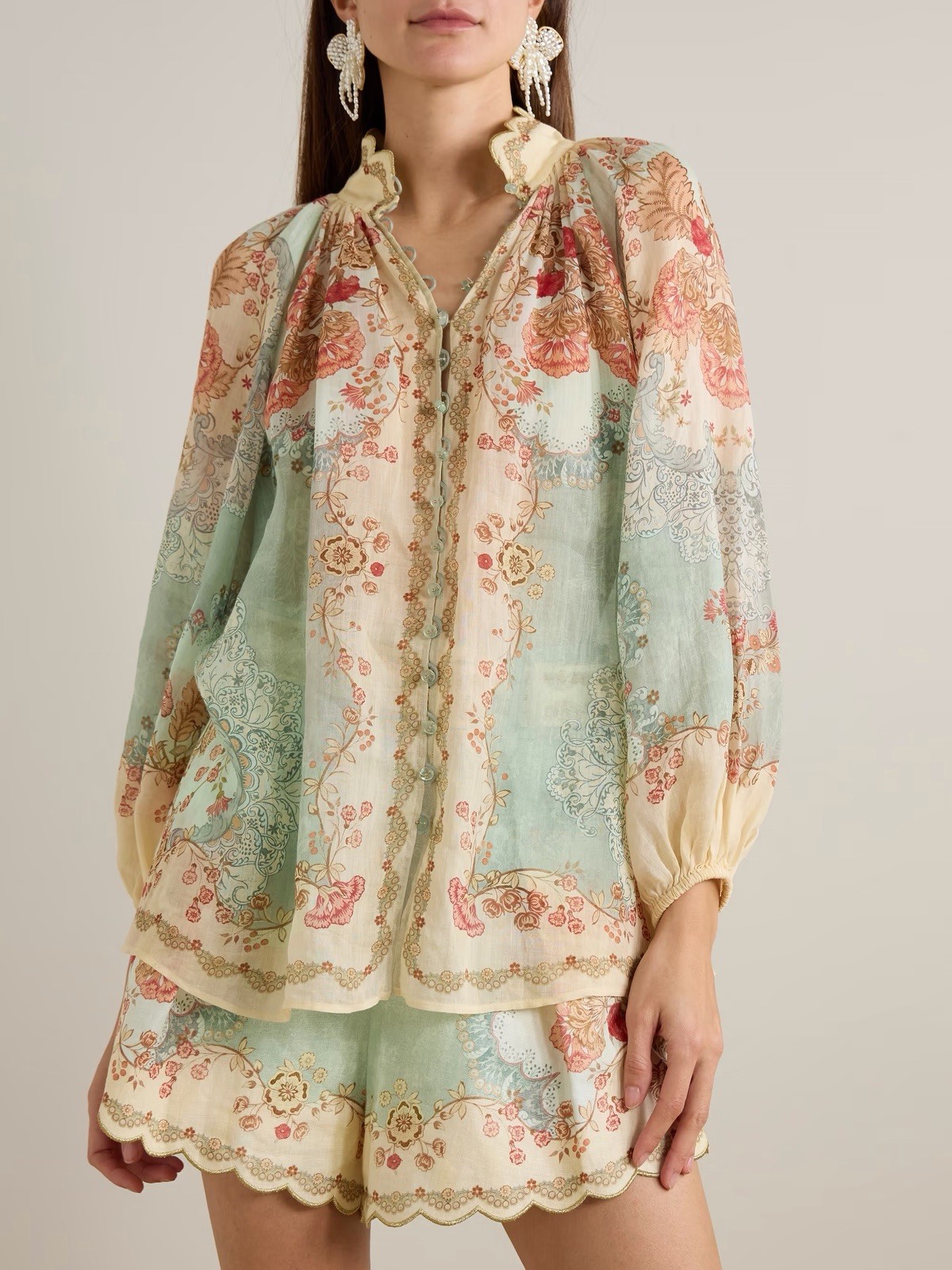 Zimmermann Daylight scalloped printed ramie blouse $ 675 Size 1 About US Size 6