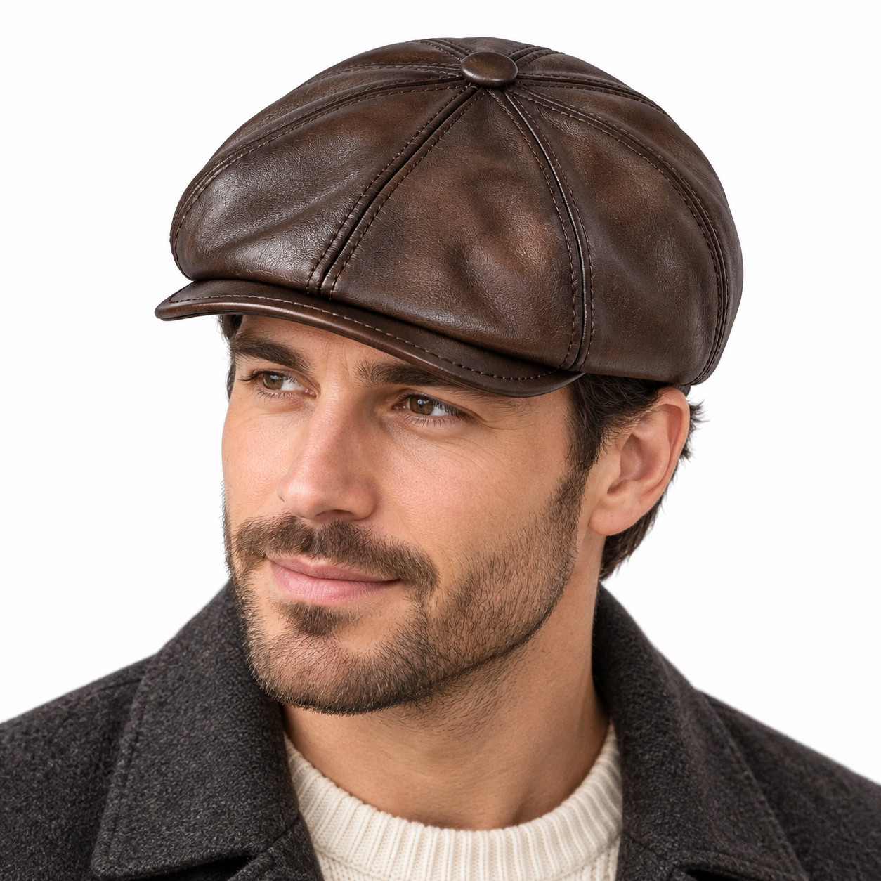 Men Vintage Real Leather Hats Newsboy Cap Ivy Flat Hat