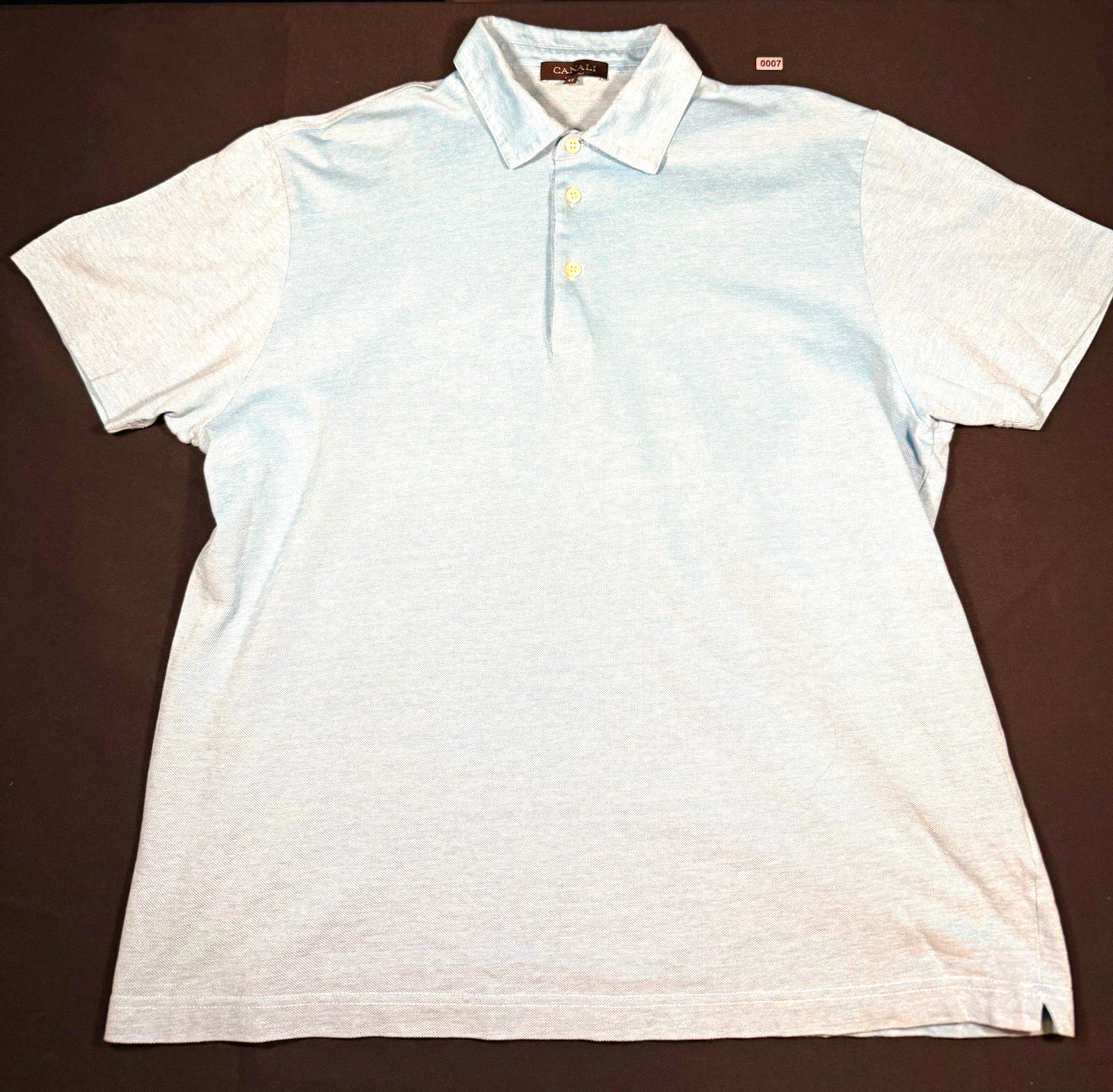 Canali Men\'s 52 Blue Solid Short Sleeve Collared Polo Shirt Button Placket