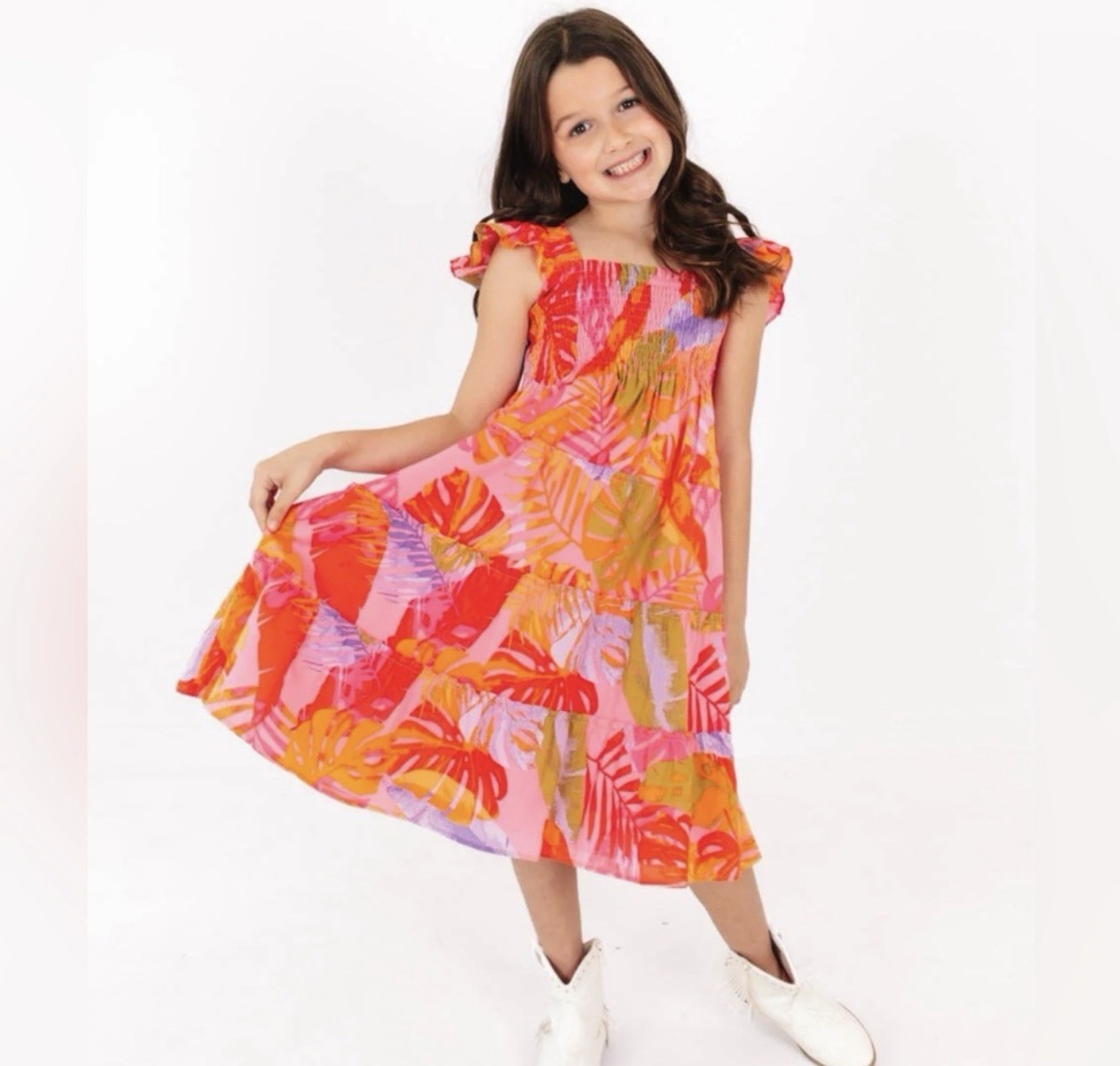 J Marie Kaia Smocked Bodice Dress Retail $106 Orange Sz 7 NWT