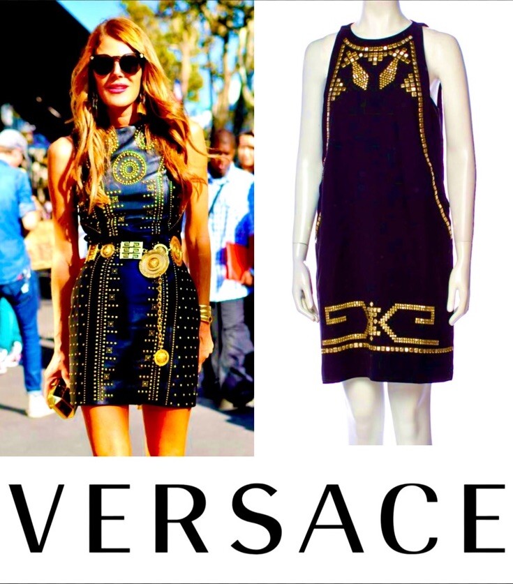 Versace Vintage 1999 2000 Black Gold Stud Dress 40 42 44 4 6 8 Y2K 90s S M