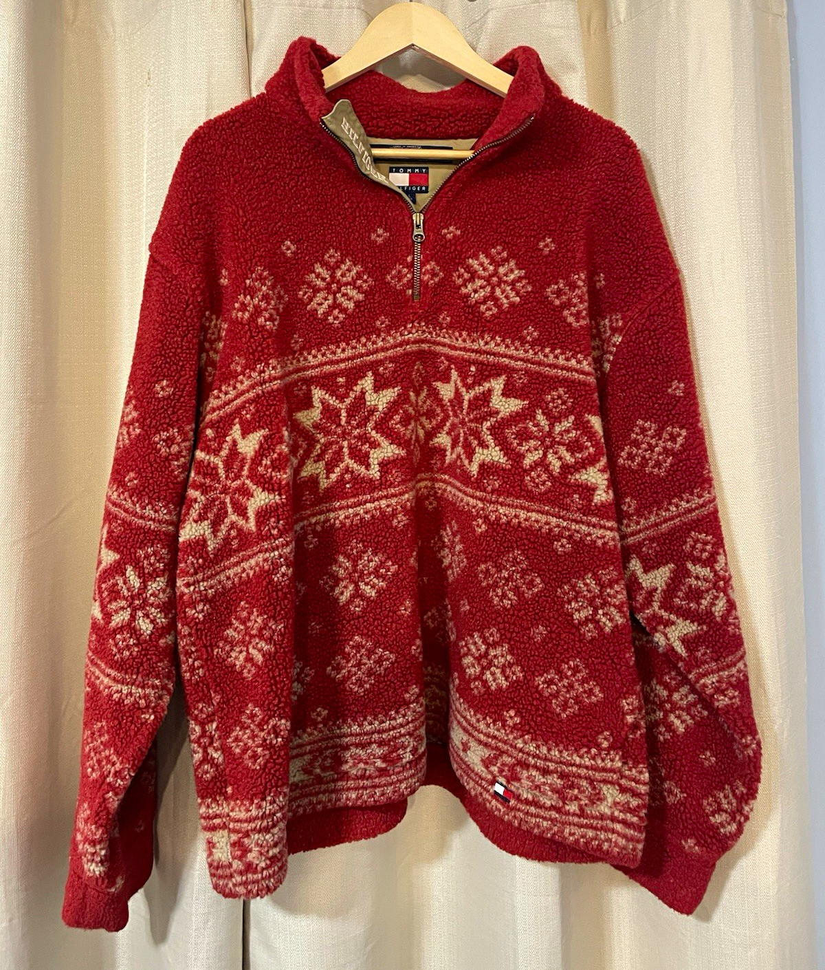 Vintage Tommy Hilfiger Sherpa Fleece 1/4 Zip Christmas Sweater Men\'s Large