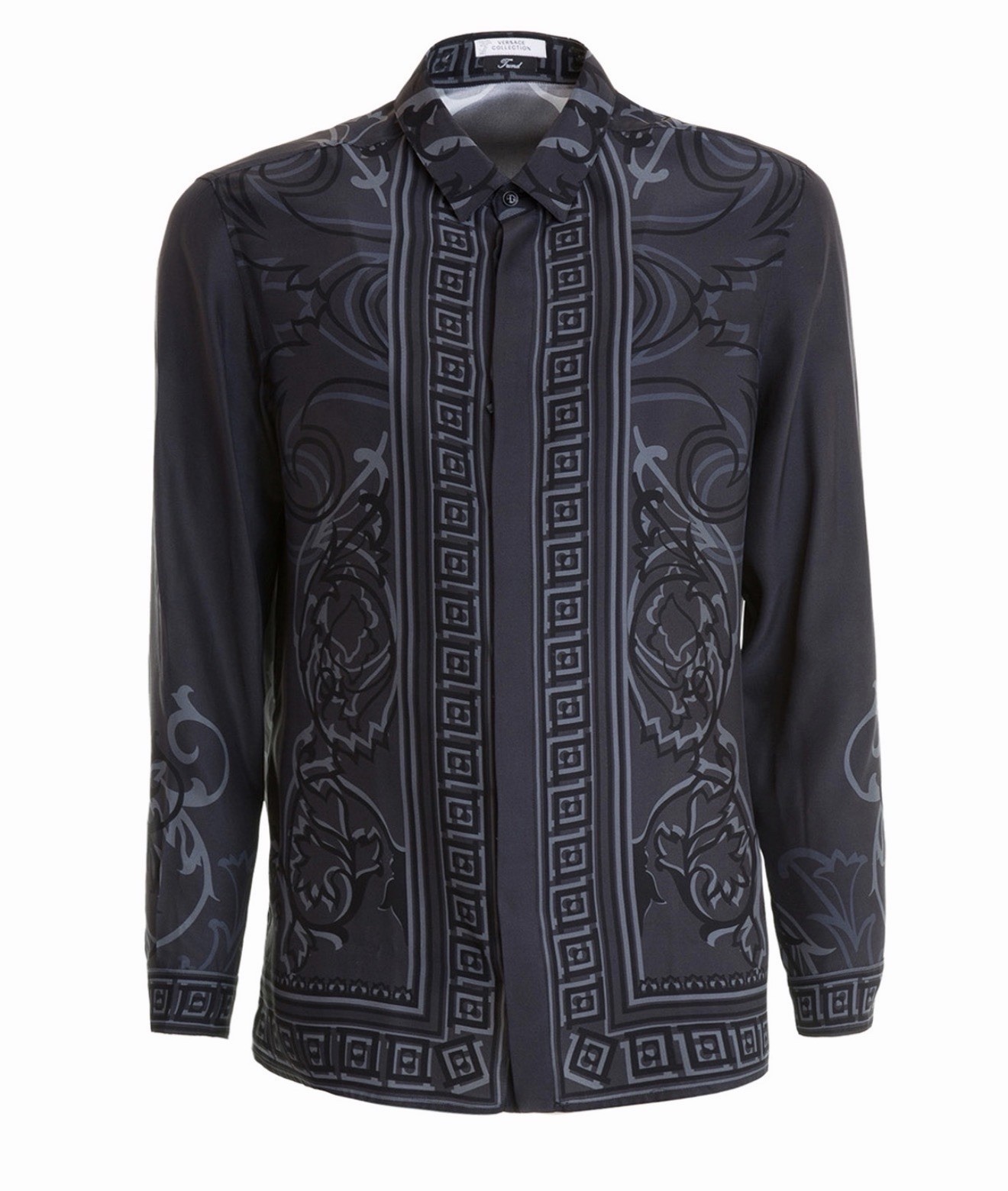 Versace Collection Women 100% Silk Baroque Shirt Black Grey IT42 New $650 Retail