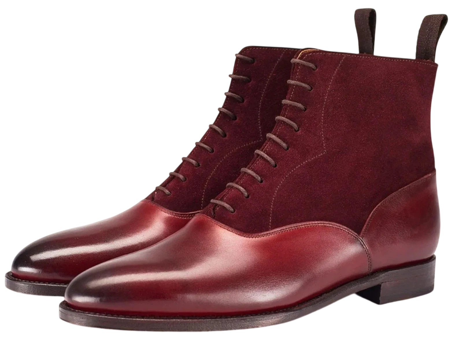 Handmade Burgundy Suede & Leather Ankle LaceUp Dress Office Formal Boots For Men