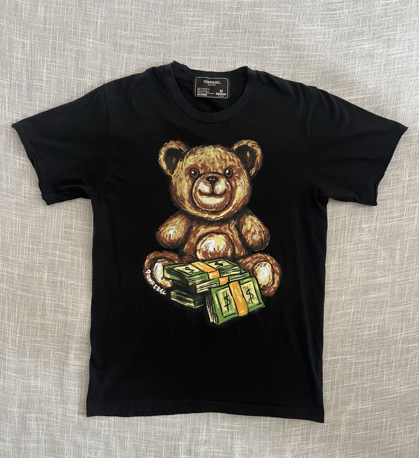 DOMREBEL Sugar Daddy Teddy Bear Money Graphic Tee Black in Men\'s M Cotton Crew. 