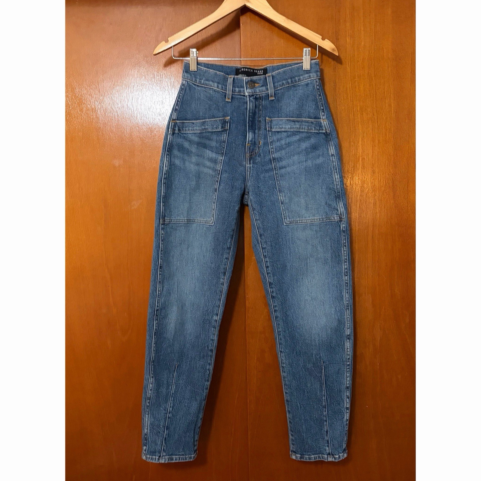 Veronica Beard Charlie Barrel Leg Jeans High Rise Cropped Medium Wash Size 25