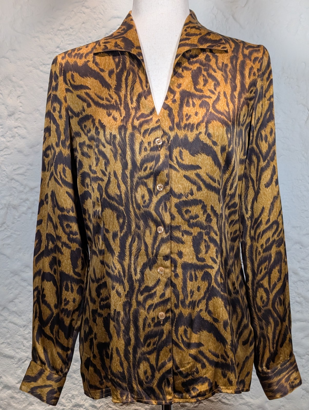 Vtg 1990\'s Lane Davis Beverly Hills Italian Silk Blouse Animal Print Sz6 $125