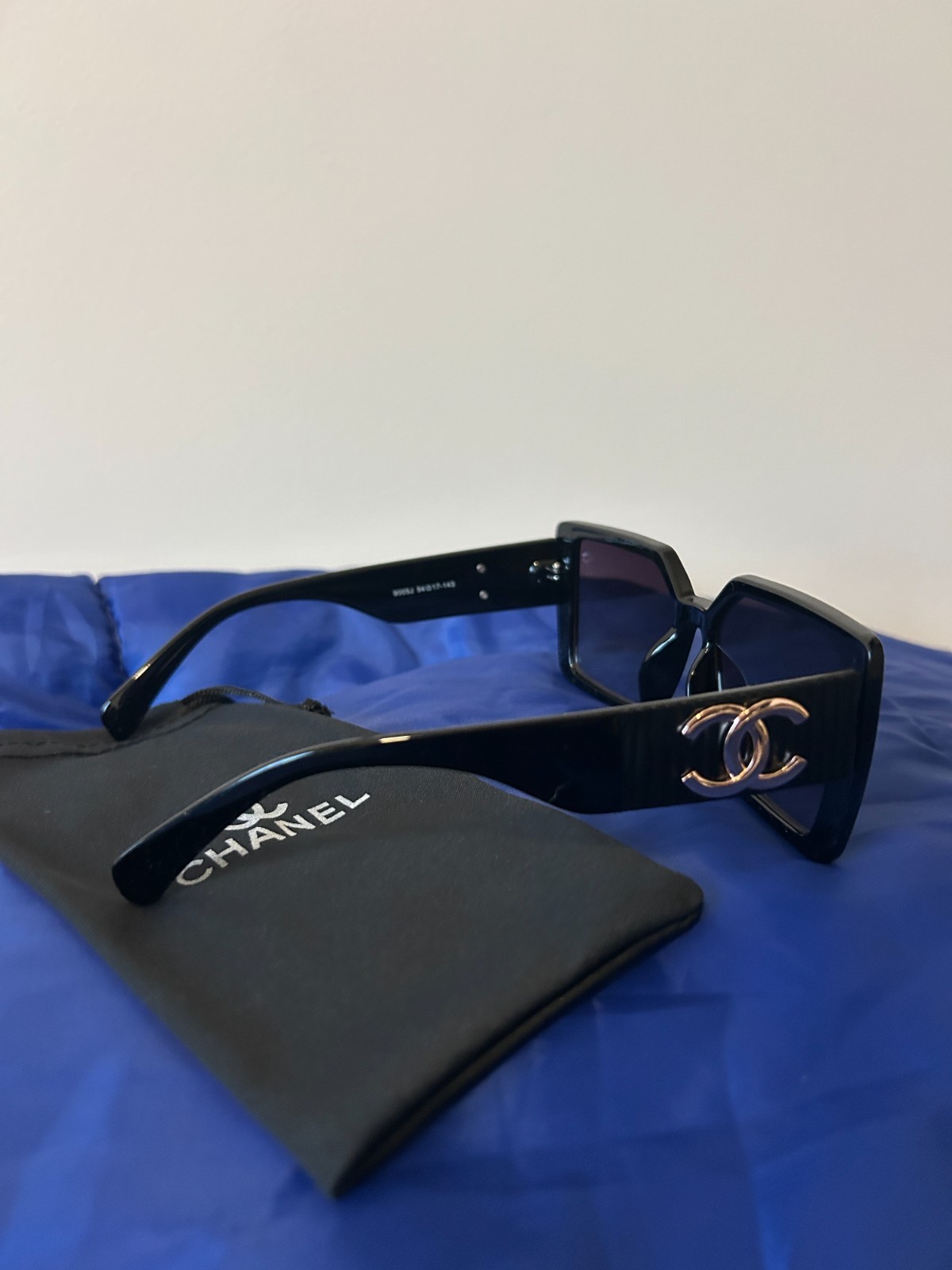 CHANEL Women’s Square Sunglasses Black Frame Gray Lenses Gold CC UV