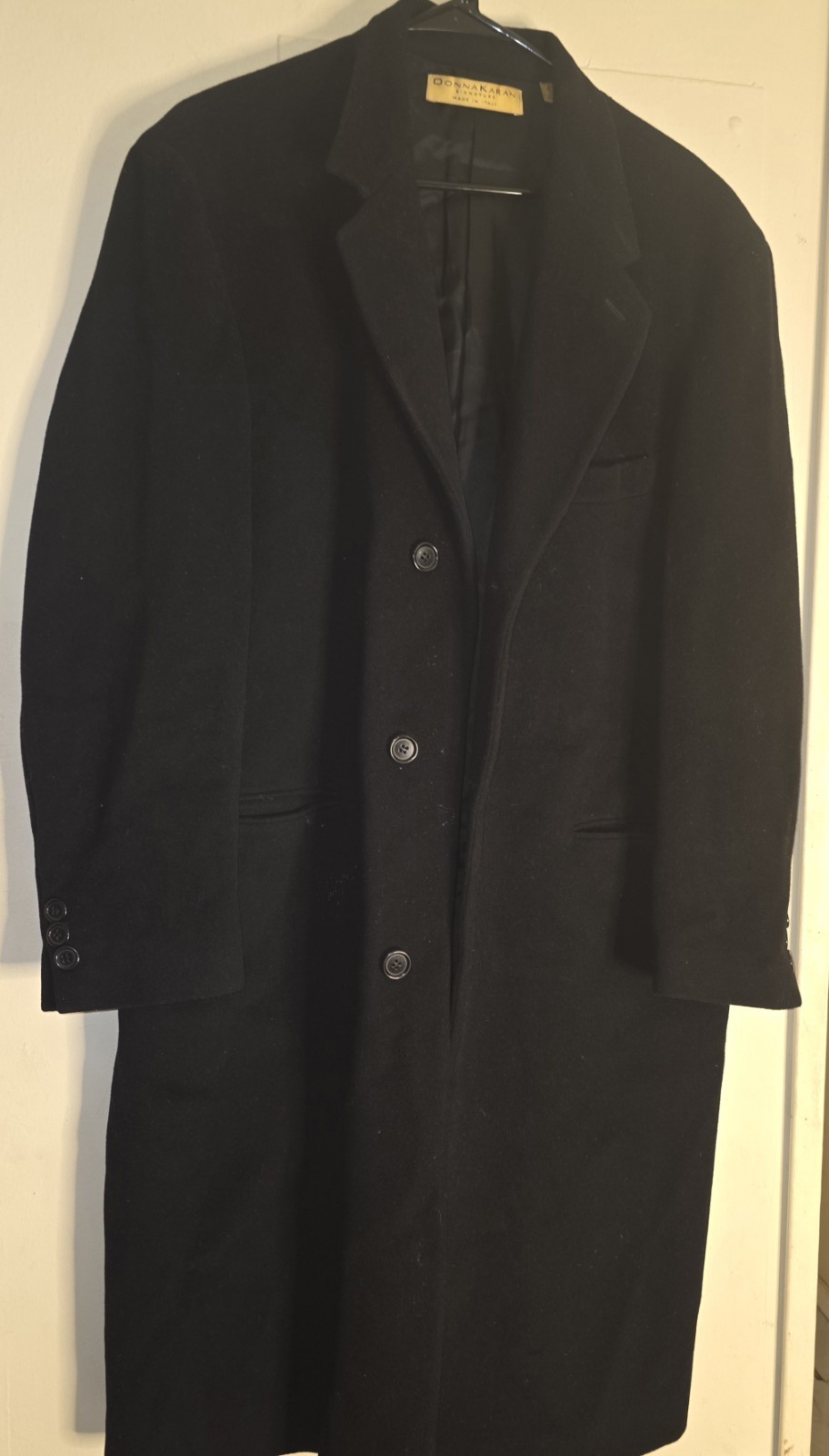 VTG Donna Karen Signature Gold Label Made in Italy LBC Long Black Wool Coat Sz