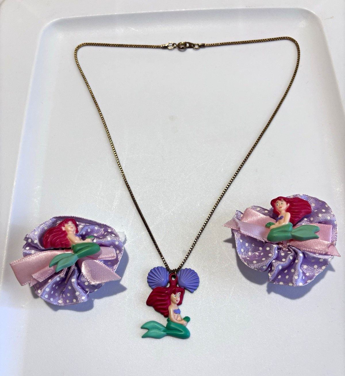 Vintage Disney’s The Little Mermaid Ariel Necklace & Barrette Set 