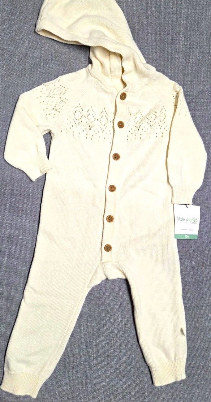 Little Planet by Carter's Organic Cotton Knit Hooded One-Piece Coverall 12M 