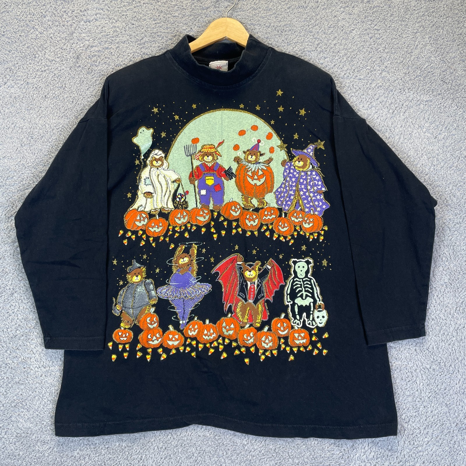 Vintage Halloween 90\'s Teddy Bear Pumpkin Costume Sweatshirt XL KWBL Los Angeles
