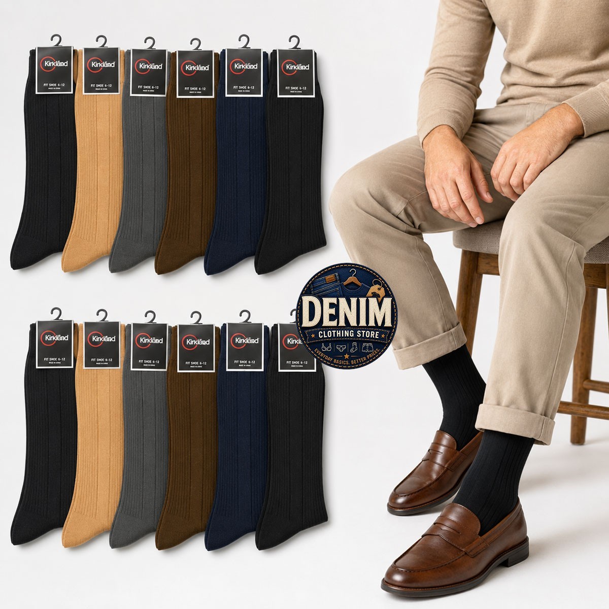 6 12 Pairs Men's Dress Socks Solid Color  Breathable Moisture Wicking 9-11 10-13