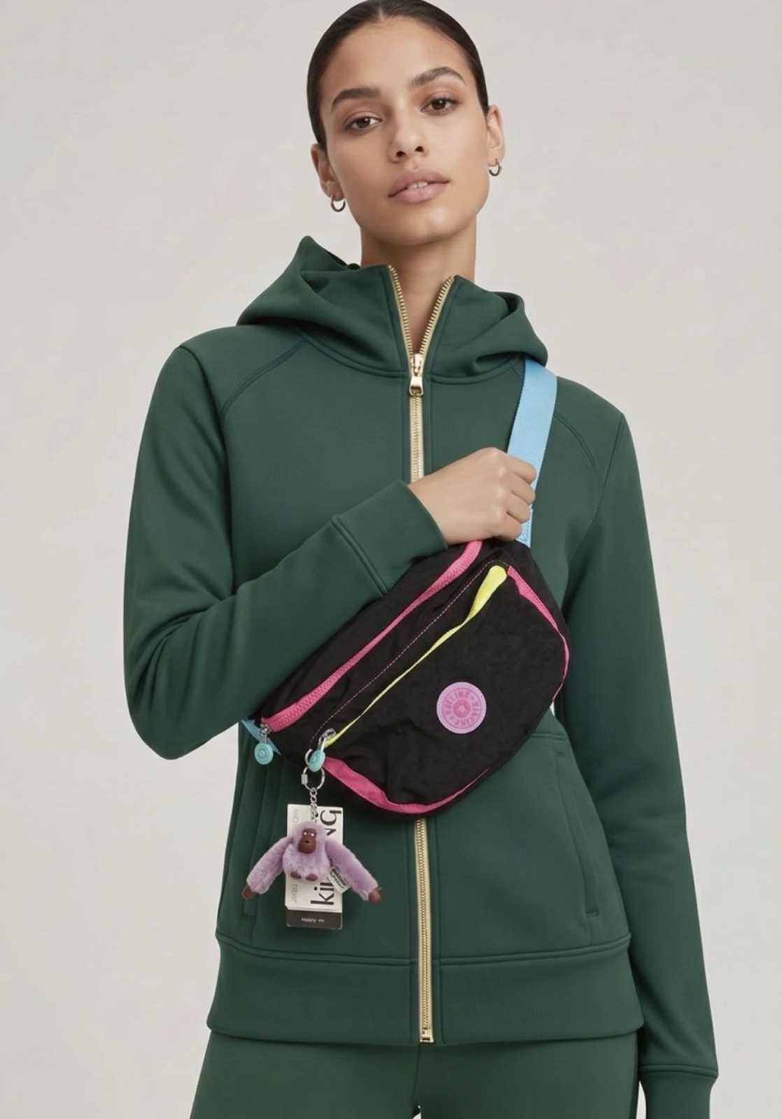 NWT Kipling Yasemina Rainbow Black Travel Waist Bag Sling Bag 12x7