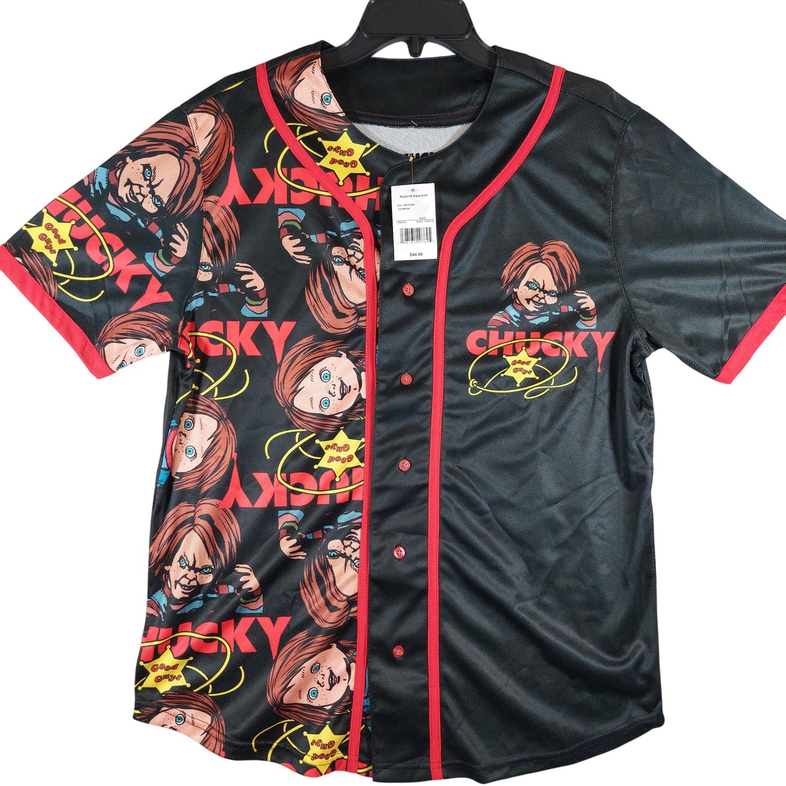 Hybrid Apparel Chucky Baseball Jersey Men Medium Black Red Good Guys Horror NWT